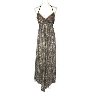 Laurie and Joe snake print boho tassel beaded empire waist halter maxi dress
